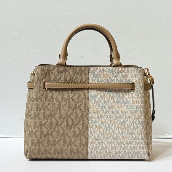 Michael Kors Reed Large Belted Satchel Shoulder Crossbody Bag MK Camel Multi - Picture 5 of 15